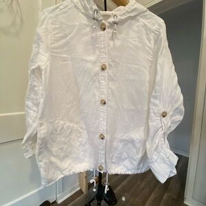 Liz Claiborne white linen hooded jacket